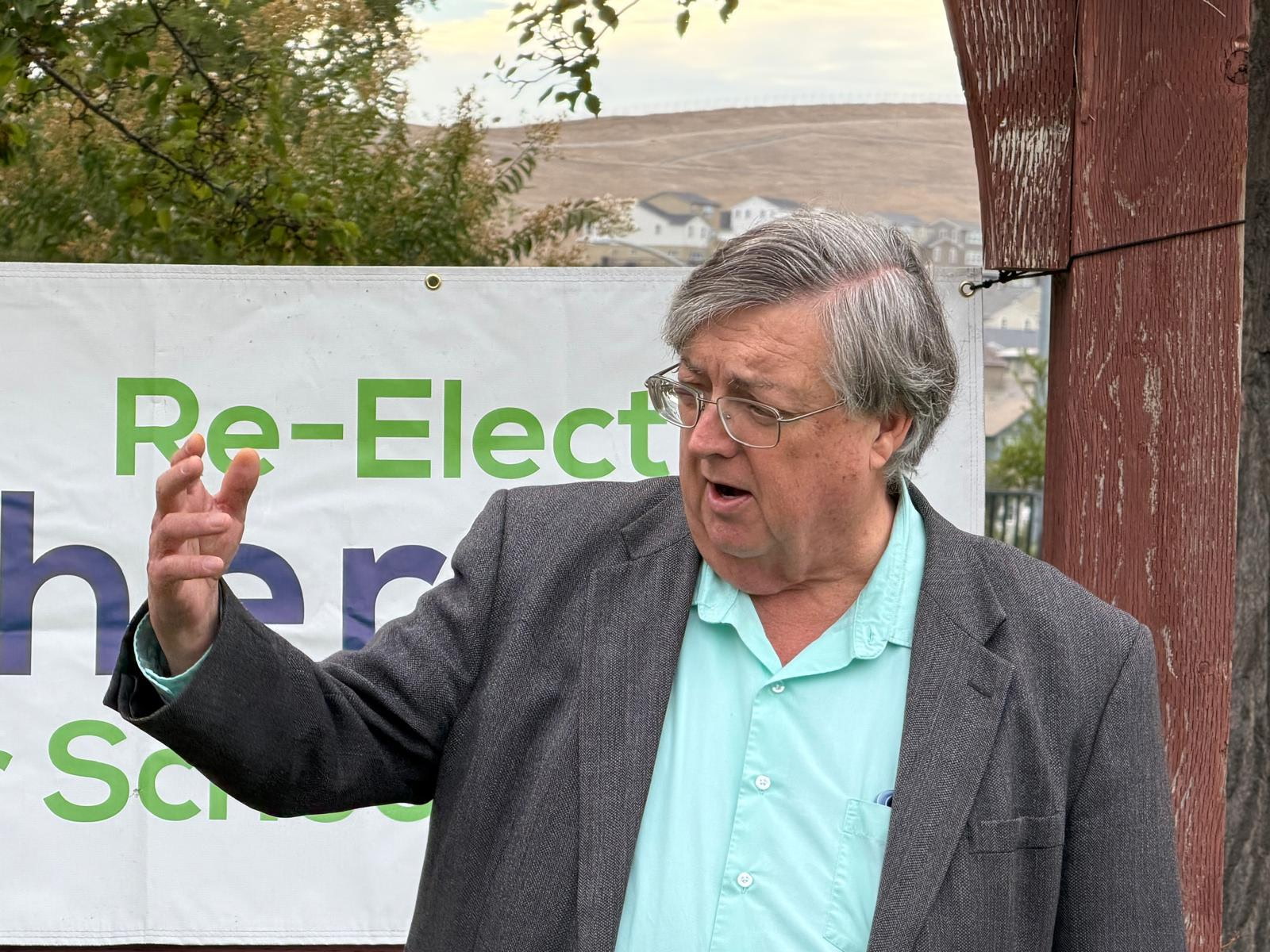 Dan Cherrier speaking with Dublin voters at a campaign event